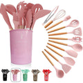 Kit 12 Utensílios de Cozinha Premium de Silicone com Cabo de Madeira